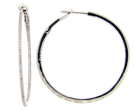 14K White Gold Diamond Inside Out Hoop Earrings