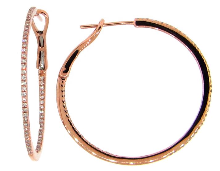 14K Rose Gold Diamond Inside Out Hoop Earrings