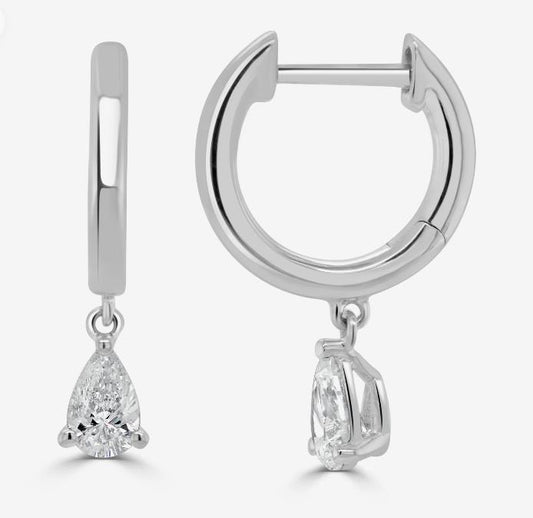 14K White Gold Pear Shape Diamond Drop Earrings