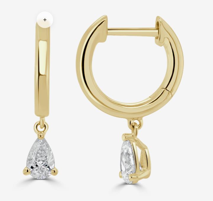 14K Yellow Gold Pear Shape Diamond Drop Earrings