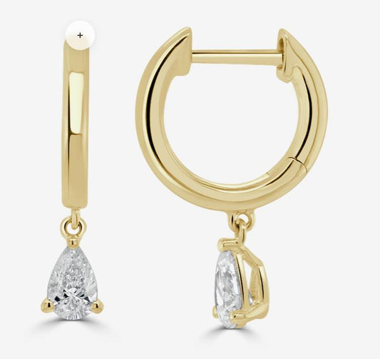 14K Yellow Gold Pear Shape Diamond Drop Earrings