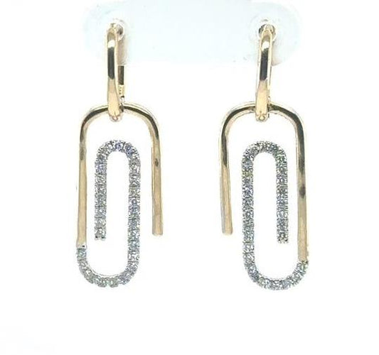 14K Yellow & White Gold Diamond Paperclip Earrings