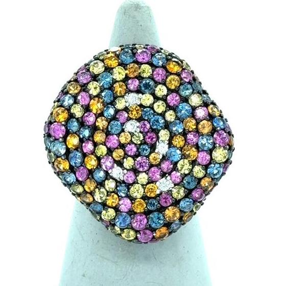 14K White Gold Multi-Color Sapphire & Diamond Statement Ring