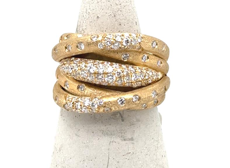 14K Yellow Gold Wide Pave Set Multi-Row Crossover Ring