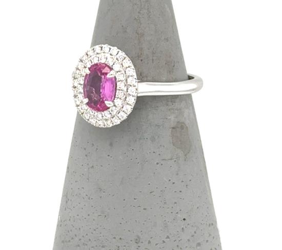 18K White Gold Pink Sapphire & Diamond Ring