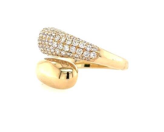 14K Yellow Gold Pave Diamond Bypass Ring