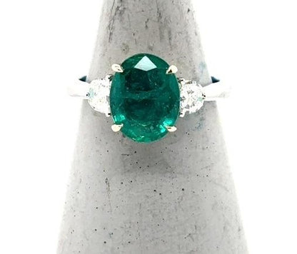 Platinum & 14K Gold Emerald Diamond Ring - 3.09ct Oval Cut