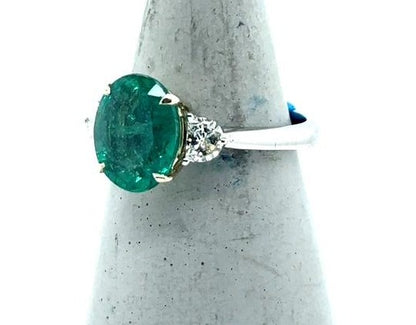 Platinum & 14K Gold Emerald Diamond Ring - 3.09ct Oval Cut