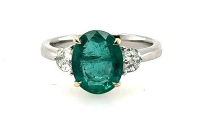 Platinum & 14K Gold Emerald Diamond Ring - 3.09ct Oval Cut