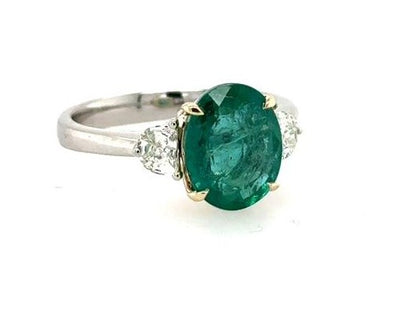 Platinum & 14K Gold Emerald Diamond Ring - 3.09ct Oval Cut
