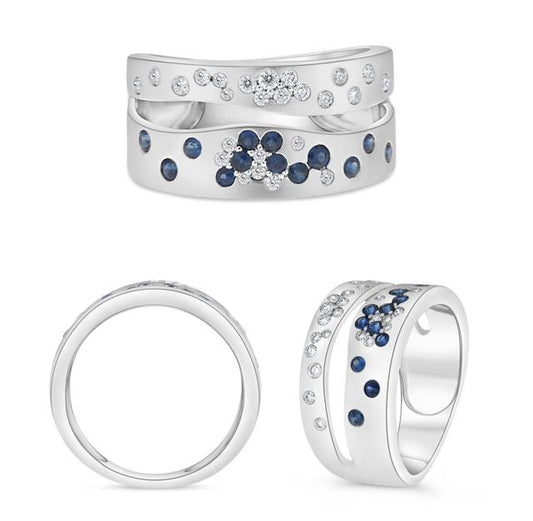 14K White Gold Sapphire and Diamond Confetti Band