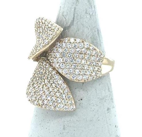 14K Yellow Gold Pave Leaf Ring