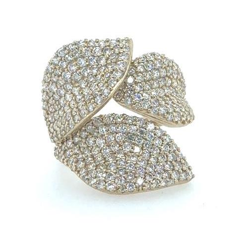 14K Yellow Gold Pave Leaf Ring