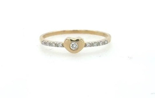 14K Yellow Gold Petite Heart Diamond Ring - Promise Ring