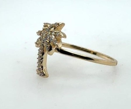 14K Yellow Gold Diamond Palm Tree Ring