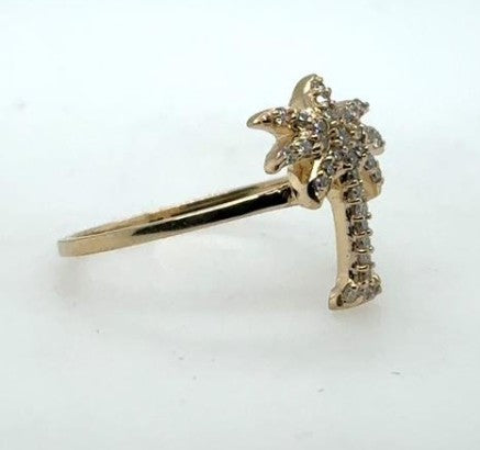 14K Yellow Gold Diamond Palm Tree Ring