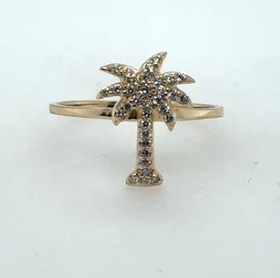 14K Yellow Gold Diamond Palm Tree Ring