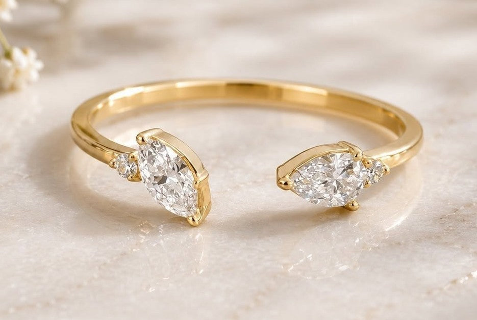 14K Yellow Gold Lab Grown Diamond Ring - Multi-Stone Ladies Design