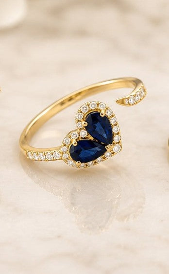 14K Yellow Gold Sapphire & Diamond Heart Bypass Ring