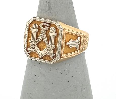 14K Yellow & White Gold Masonic Ring