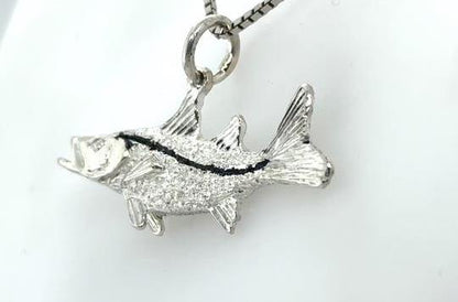 Sterling Silver 3D Snook Fish Pendant Charm 1.5"