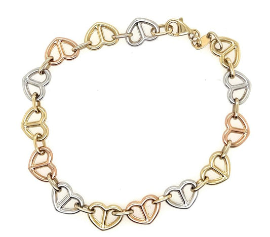 14K Tri-Color Heart Anchor Link Bracelet