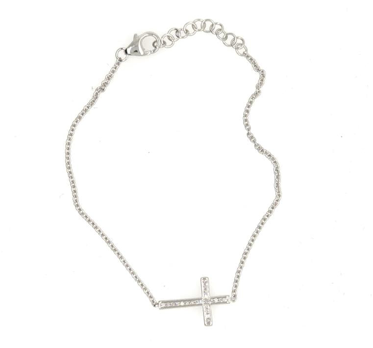 14K DOOR BUSTER White Gold Petite Diamond Cross Bracelet