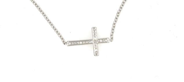 14K DOOR BUSTER White Gold Petite Diamond Cross Bracelet