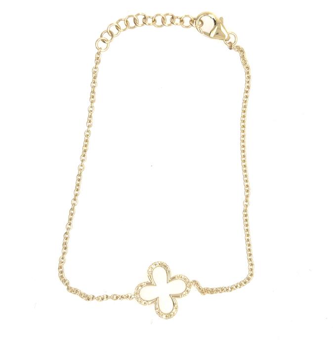 14K DOOR BUSTER Yellow Gold Petite Diamond Clover Bracelet