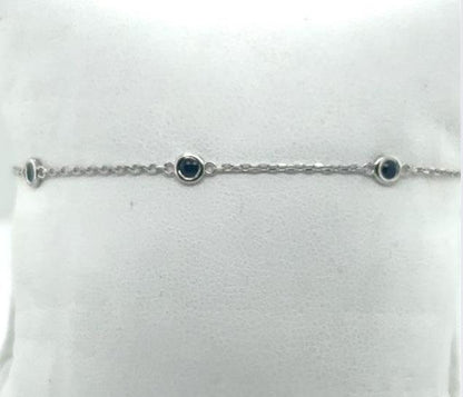 14K Yellow Gold Blue Sapphire Cable Link Bracelet - 7"