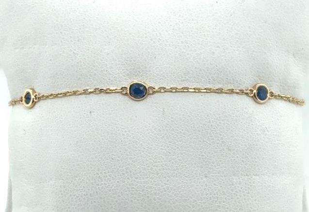 14K Yellow Gold Blue Sapphire Cable Link Bracelet - 7"