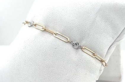 14K Yellow Gold Diamond Paperclip Bracelet