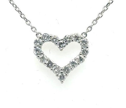 14K White Gold Diamond Heart Pendant - 0.96ctw Round Brilliant