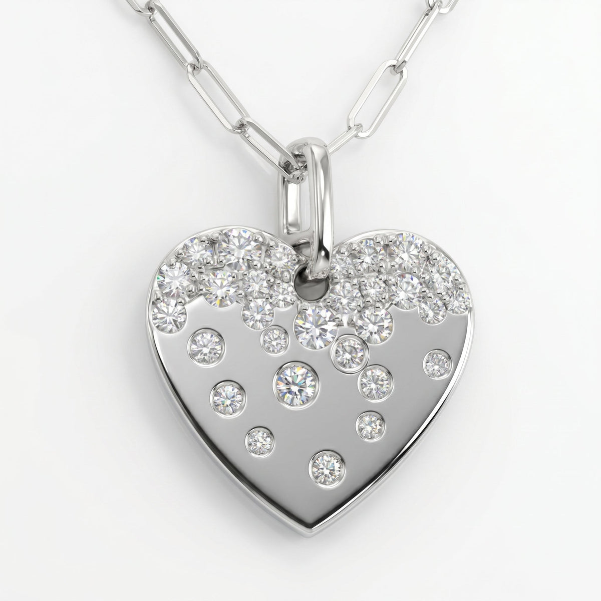 14K White Gold Diamond Confetti Heart Pendant with 18" Chain