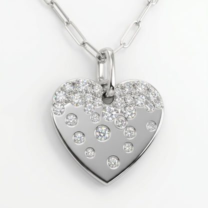 14K White Gold Diamond Confetti Heart Pendant with 18" Chain