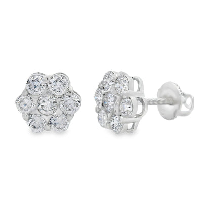 Sterling Silver Lab Grown Diamond Cluster Stud Earrings 1.51ctw