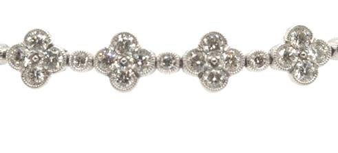 14K White Gold Clover Diamond Tennis Bracelet.