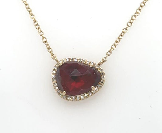 14K Yellow Gold Garnet & Diamond Necklace