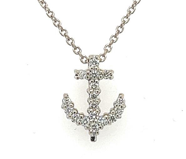 18K White Gold Pre-Owned Roberto Coin Petite Diamond Anchor Pendant