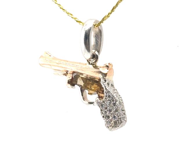 14K One of a Kind Gun Diamond Pistol Pendant