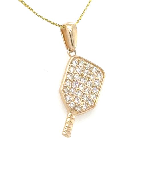 14K Yellow Gold Diamond Pickelball Paddle Pendant