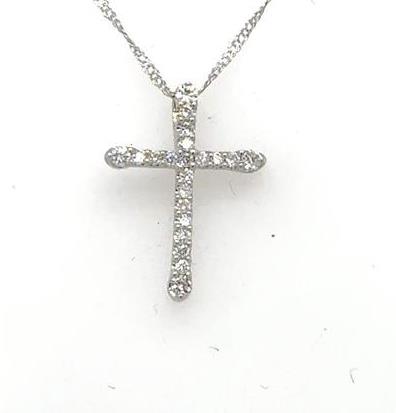 14K White Gold Petite Diamond Cross Pendant