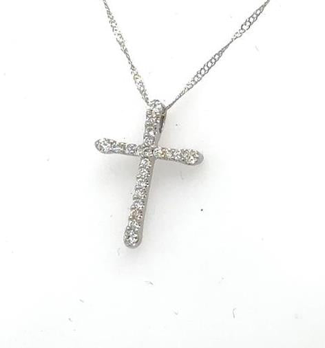 14K White Gold Petite Diamond Cross Pendant