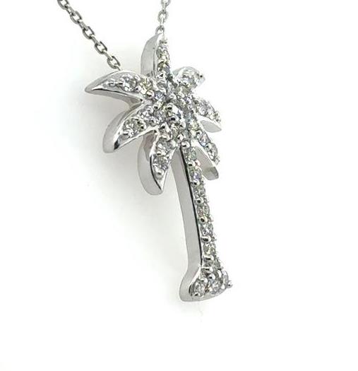 14K White Gold Pave Diamond Palm Tree Pendant