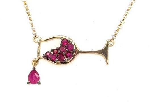 14K Yellow Gold Ruby Wine Glass Pendant
