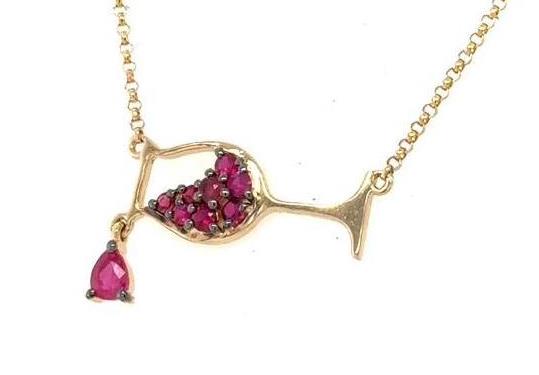 14K Yellow Gold Ruby Wine Glass Pendant