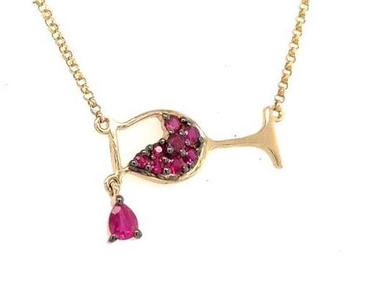 14K Yellow Gold Ruby Wine Glass Pendant