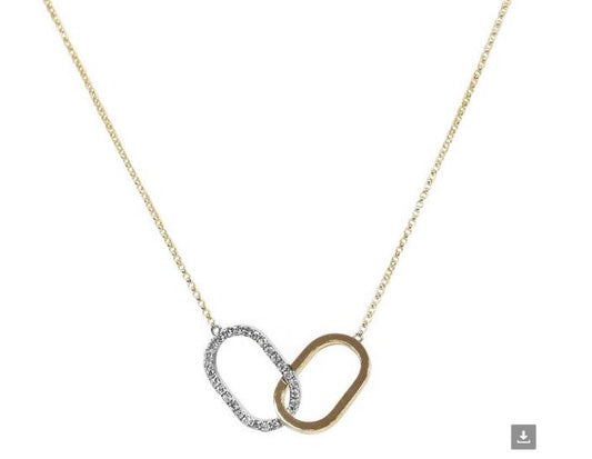 18K Yellow & White Gold Diamond Interlocking Rings Pendant
