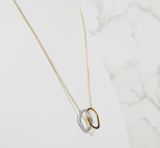 18K Yellow & White Gold Diamond Interlocking Rings Pendant