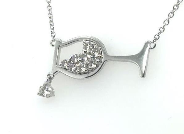 14K White Gold Diamond Wine Glass Pendant